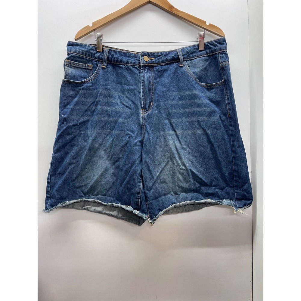 Manfinity Mens Denim Shorts‎ XXL Medium Wash Raw Hem Casual Jean Shorts OS19006